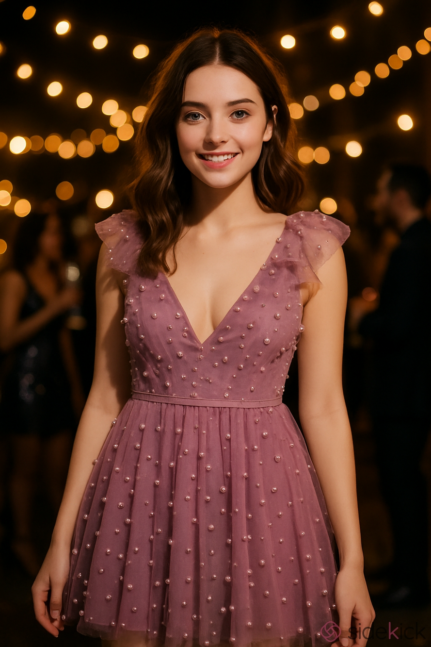 Seni & Cade Women's Purple Pearl Embellished Tulle Mini Dress Size 6